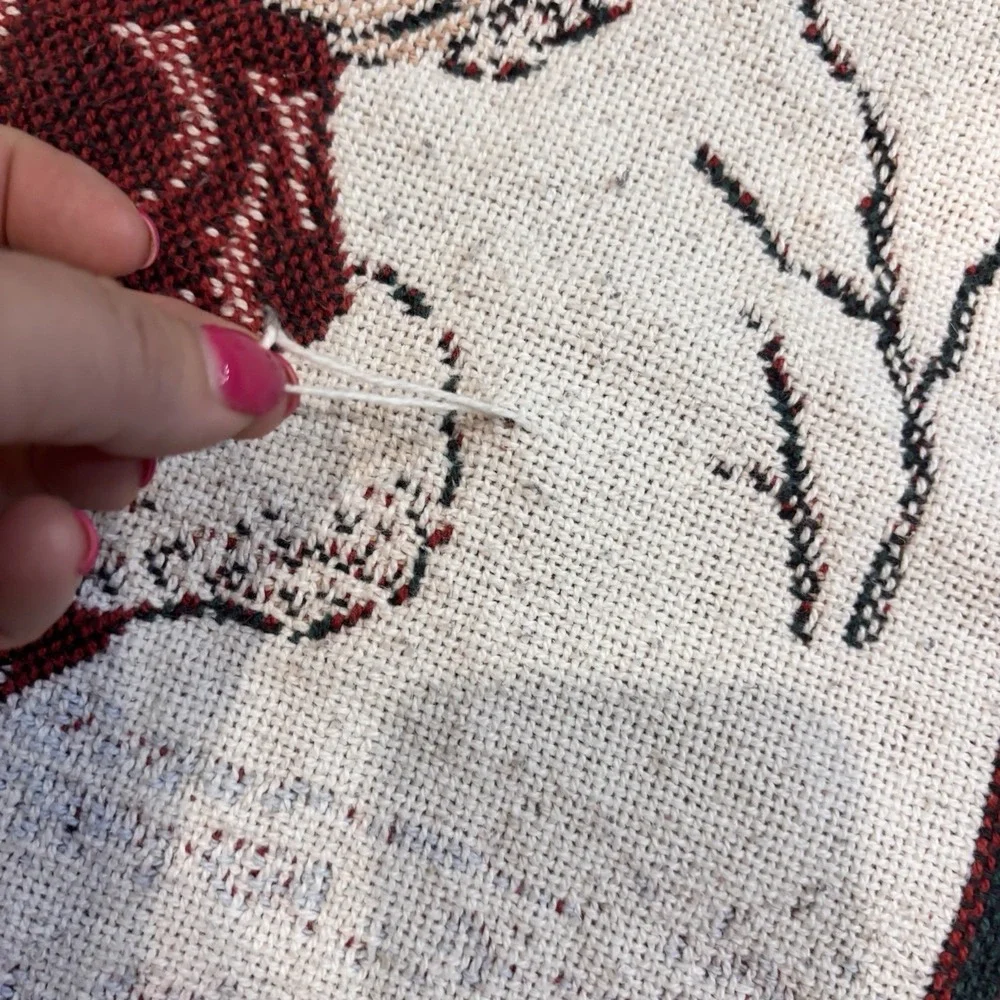 Goodwin Weavers Vintage Santa Woven Afghan Throw Blanket Christmas Fringe Throw